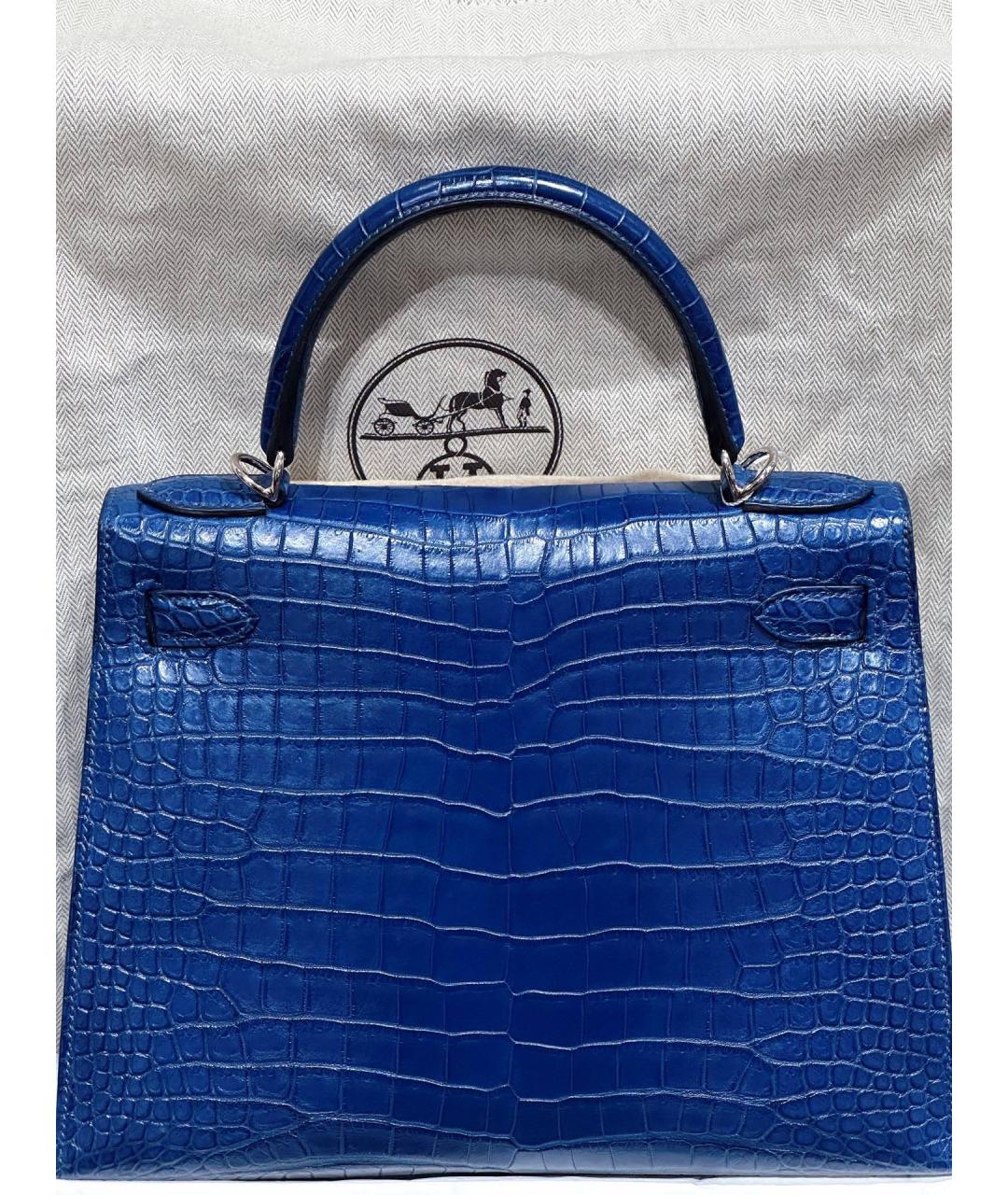 HERMES Синяя кожаная сумка с короткими ручками, фото 2