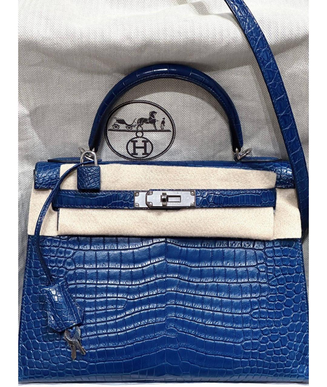 HERMES Синяя кожаная сумка с короткими ручками, фото 5