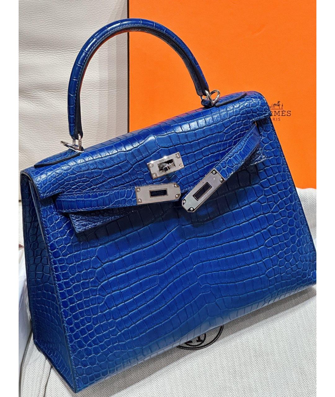 HERMES Синяя кожаная сумка с короткими ручками, фото 3