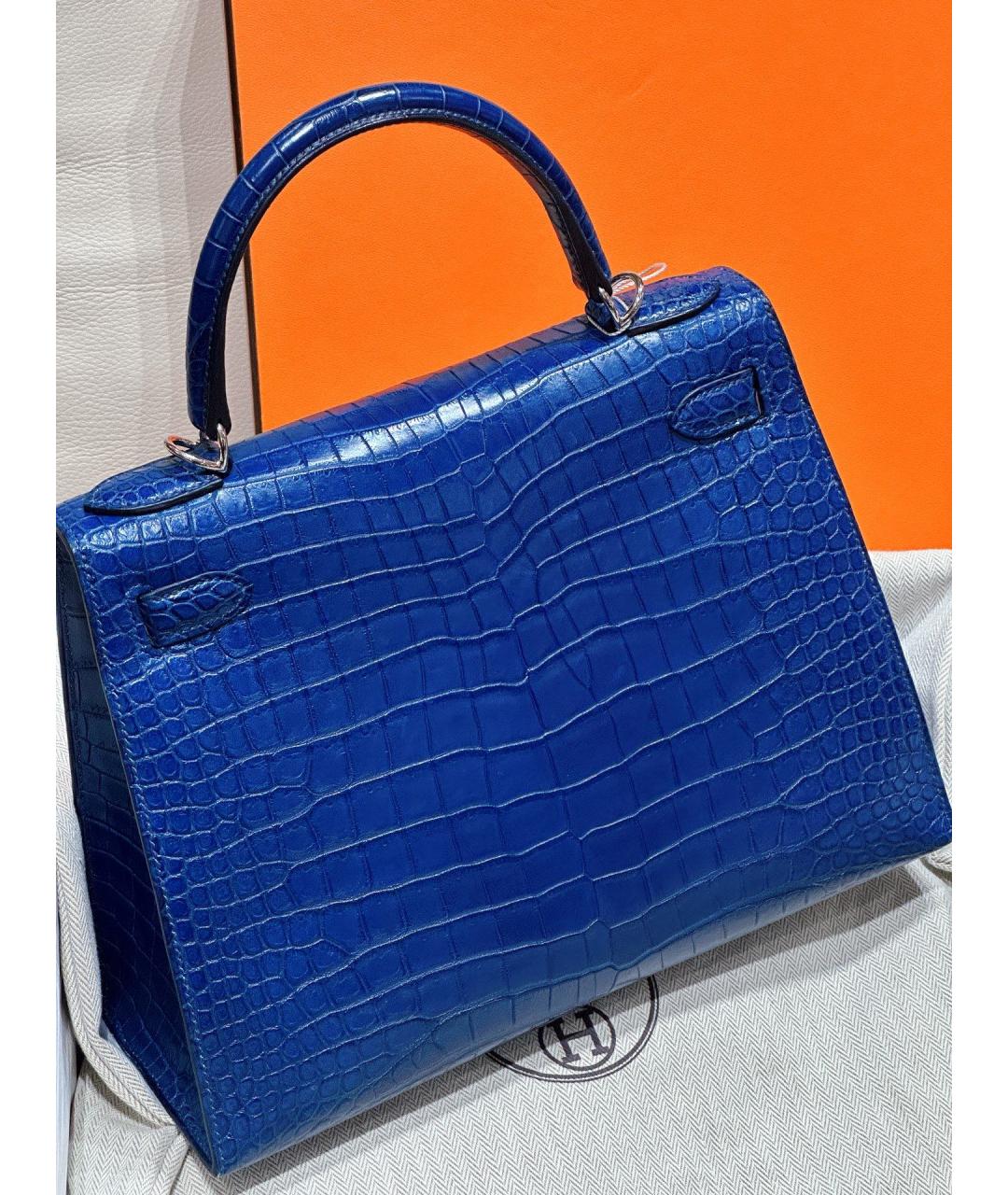 HERMES Синяя кожаная сумка с короткими ручками, фото 4