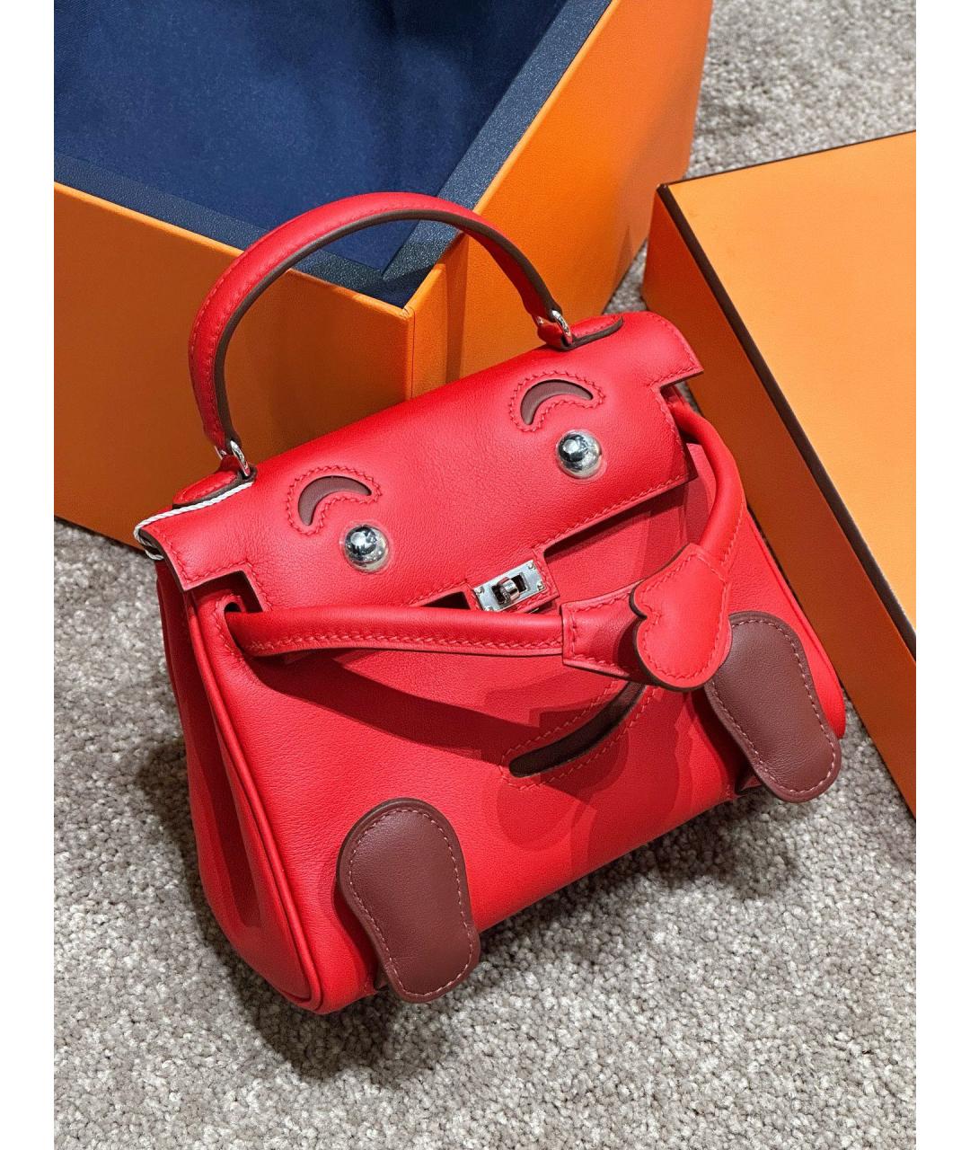 HERMES Красная кожаная сумка с короткими ручками, фото 4