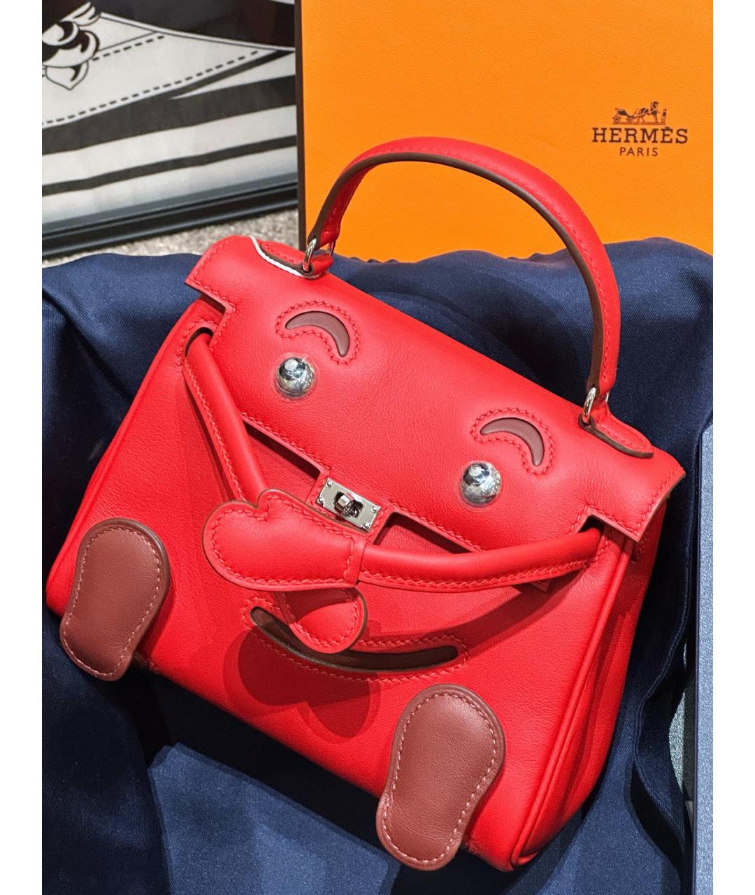 HERMES Красная кожаная сумка с короткими ручками, фото 2