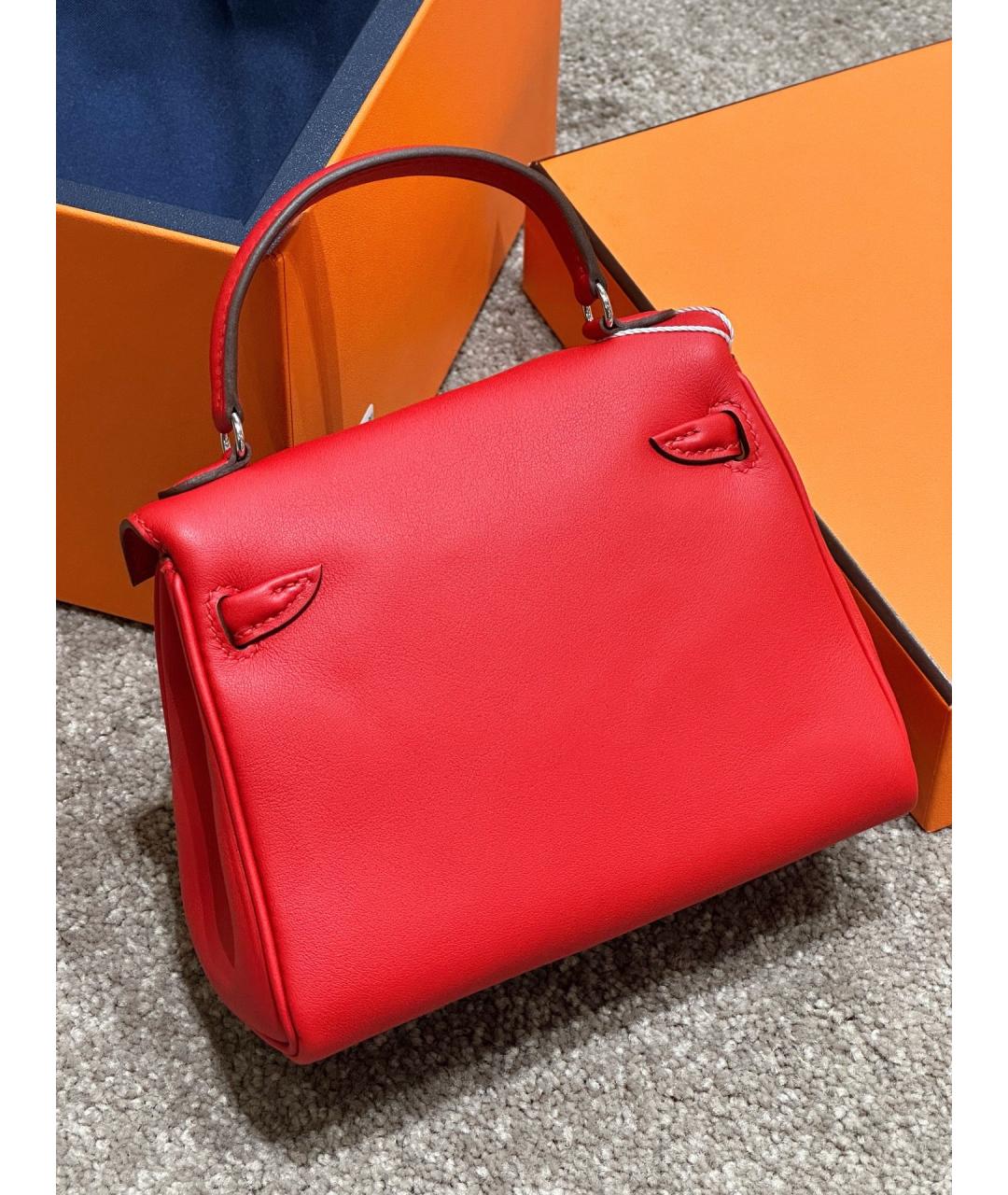 HERMES Красная кожаная сумка с короткими ручками, фото 3