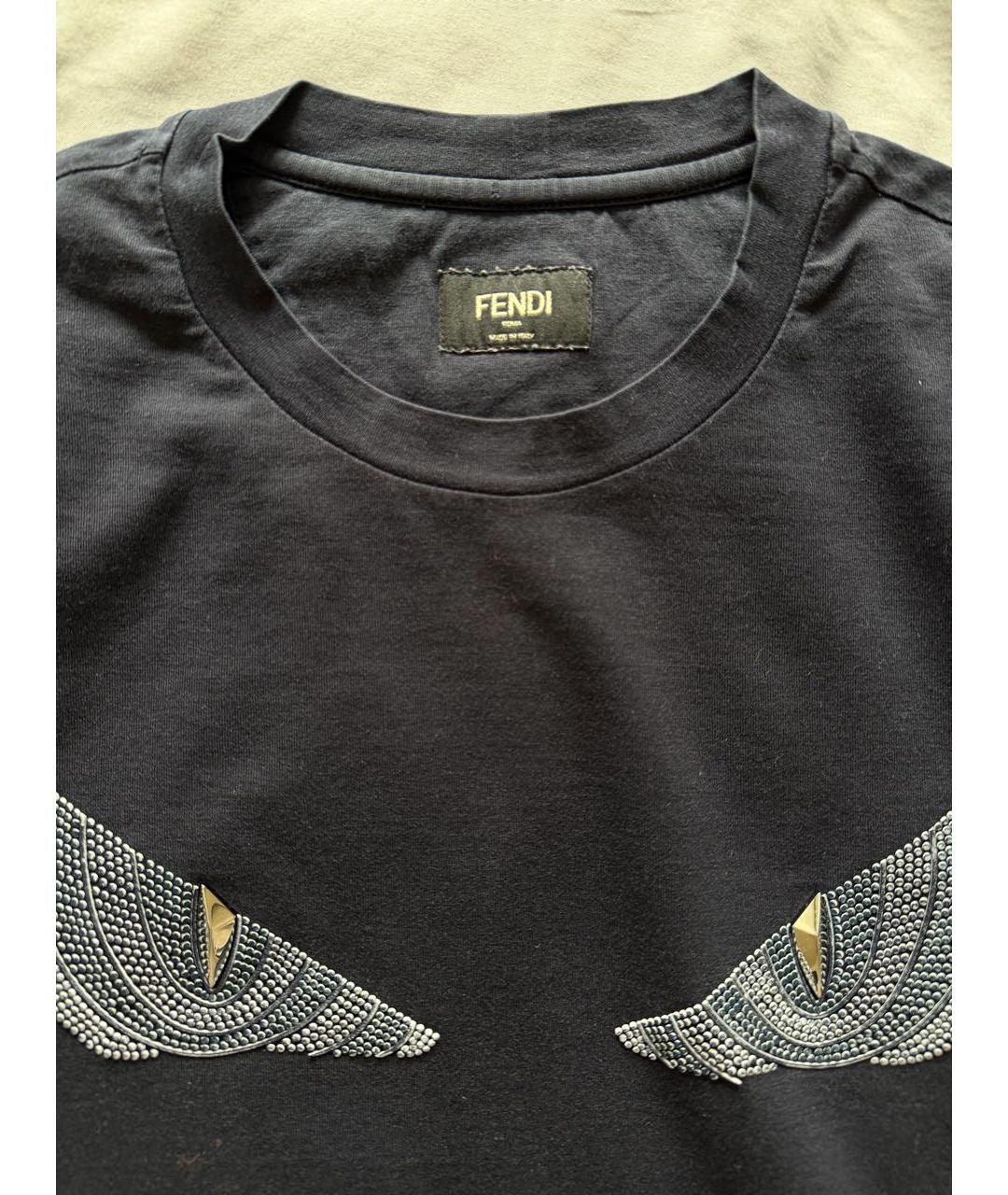 FENDI Темно-синяя хлопковая футболка, фото 2