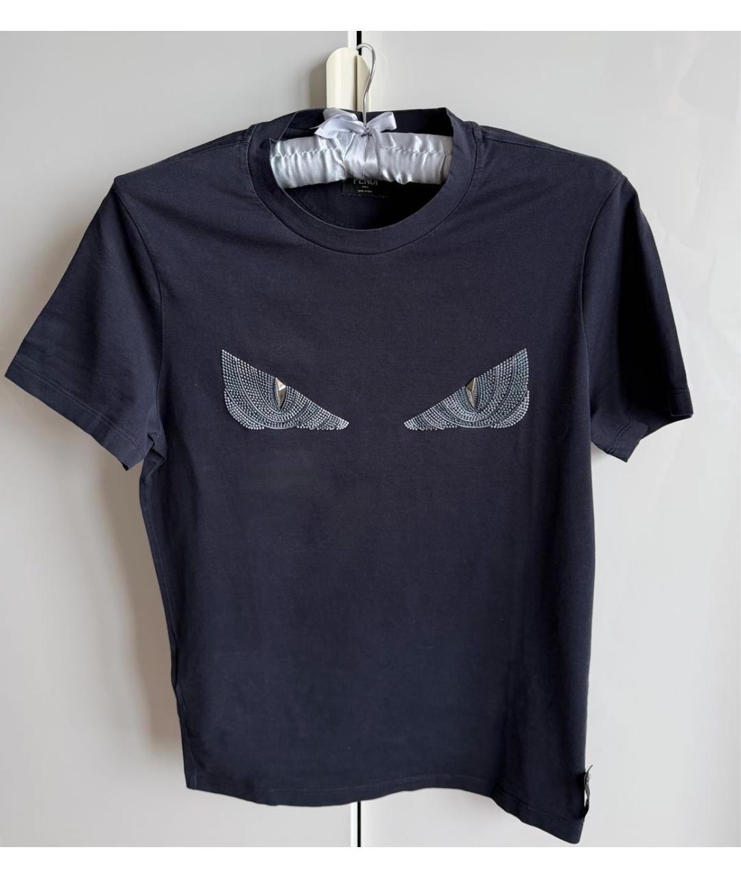 FENDI Темно-синяя хлопковая футболка, фото 4
