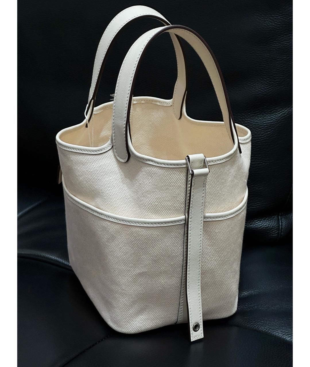 HERMES Белая деним сумка тоут, фото 9