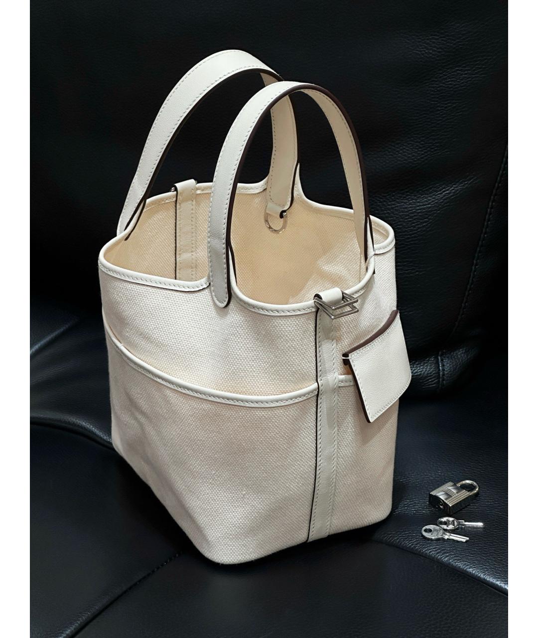 HERMES Белая деним сумка тоут, фото 2