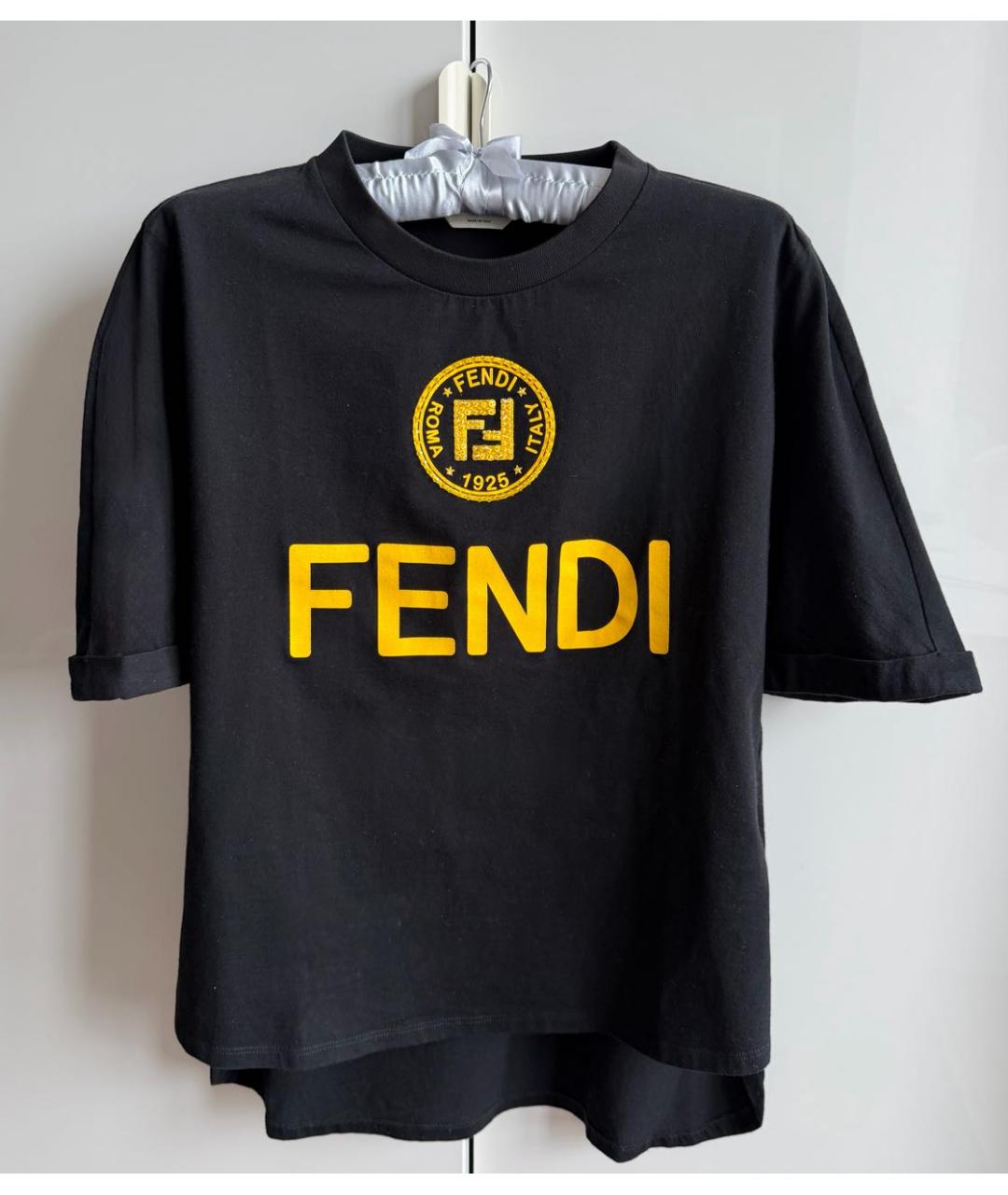 FENDI Черная хлопковая футболка, фото 4