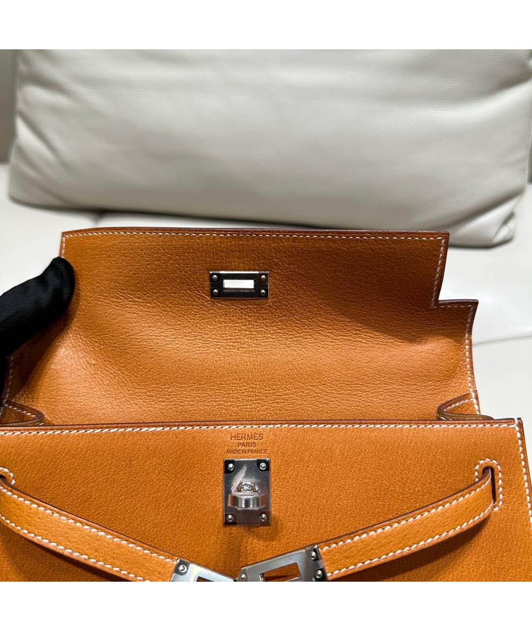 HERMES Оранжевая кожаная сумка с короткими ручками, фото 7
