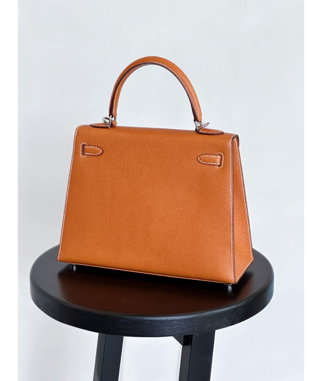 HERMES Оранжевая кожаная сумка с короткими ручками, фото 2