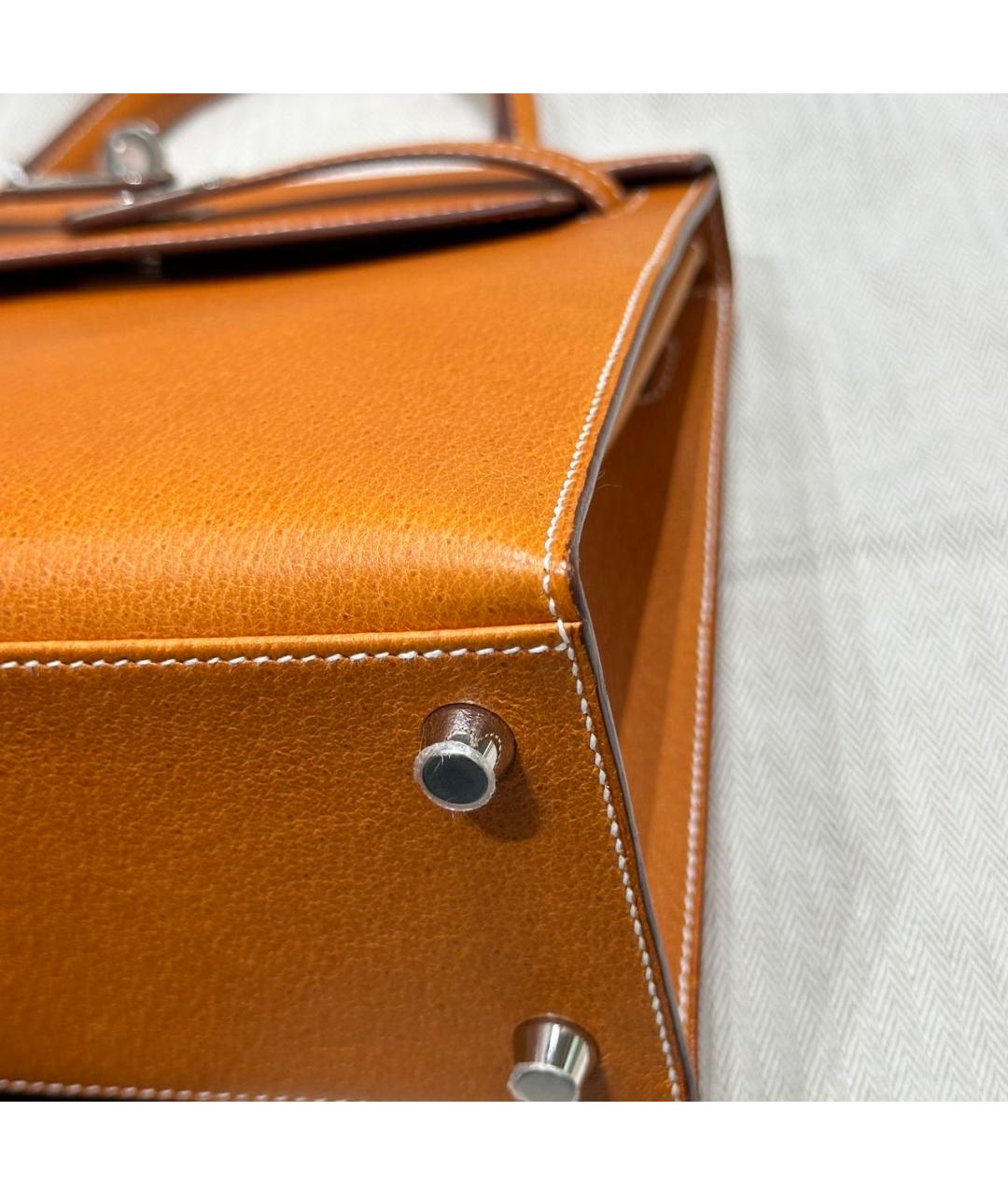 HERMES Оранжевая кожаная сумка с короткими ручками, фото 5