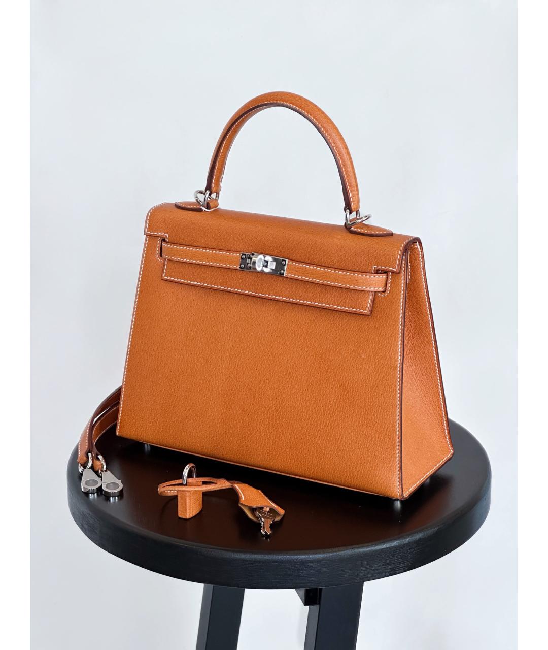 HERMES Оранжевая кожаная сумка с короткими ручками, фото 9