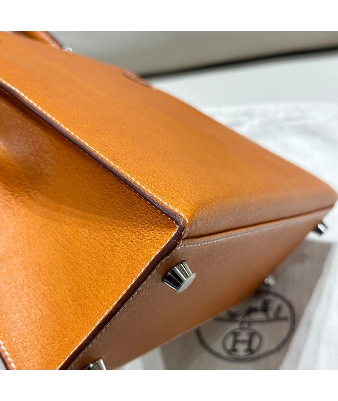 HERMES Оранжевая кожаная сумка с короткими ручками, фото 6