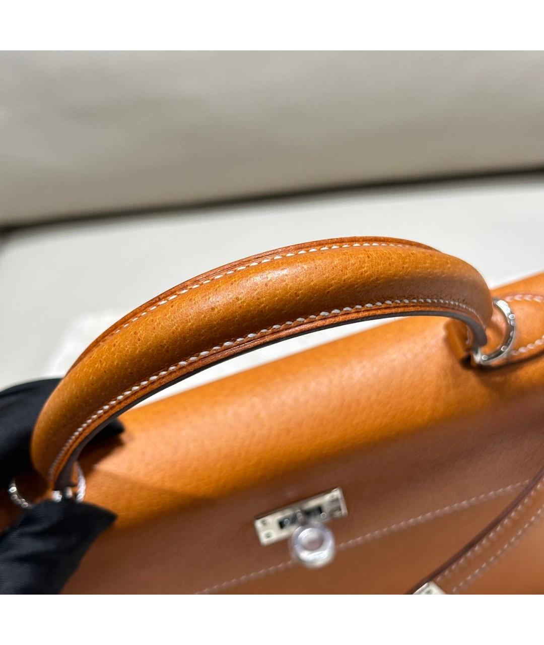 HERMES Оранжевая кожаная сумка с короткими ручками, фото 3
