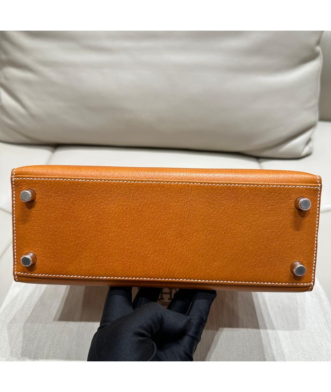 HERMES Оранжевая кожаная сумка с короткими ручками, фото 4