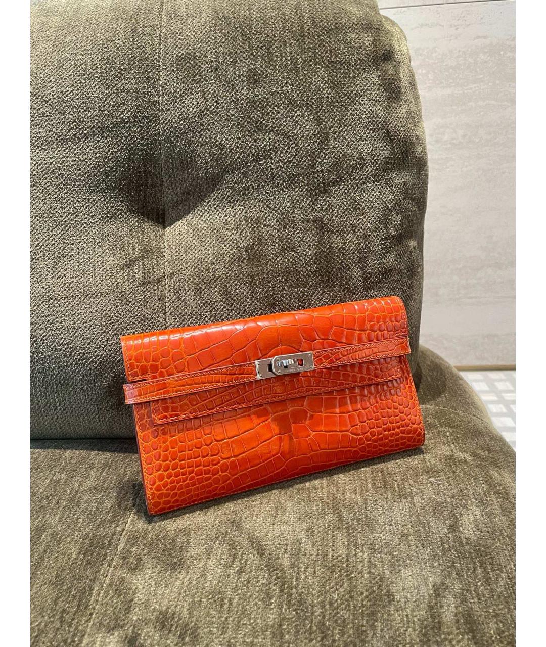 HERMES Оранжевый кожаный кошелек, фото 2