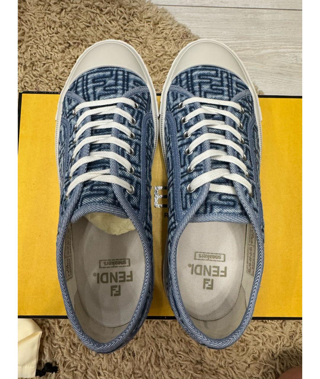 FENDI Голубые текстильные кеды, фото 4
