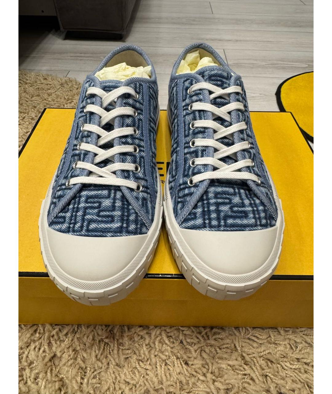 FENDI Голубые текстильные кеды, фото 3