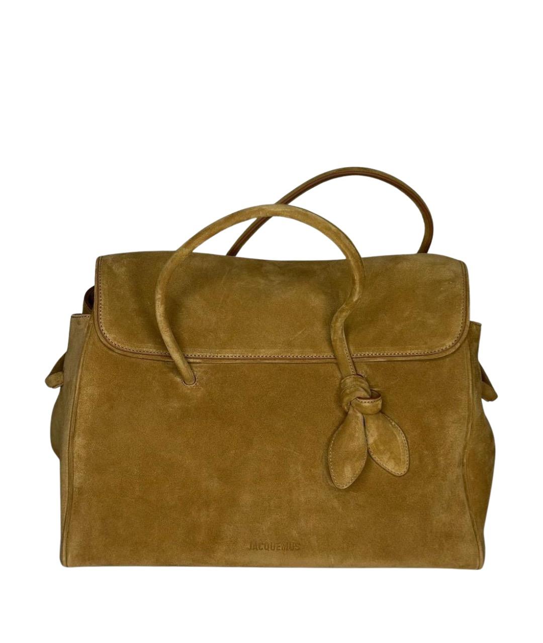 JACQUEMUS Горчичная замшевая сумка тоут, фото 1