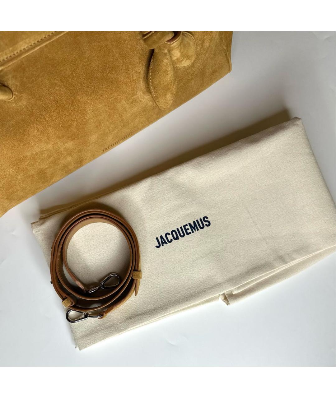 JACQUEMUS Горчичная замшевая сумка тоут, фото 6