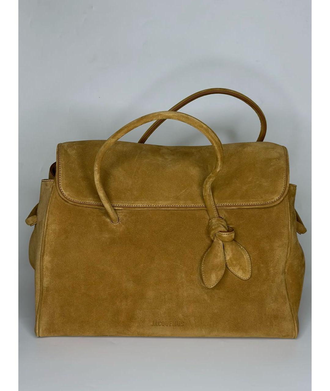 JACQUEMUS Горчичная замшевая сумка тоут, фото 9