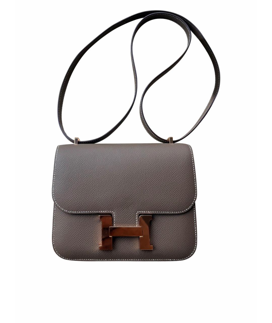 HERMES Серая кожаная сумка через плечо, фото 1