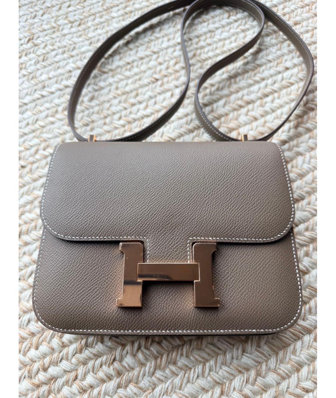 HERMES Серая кожаная сумка через плечо, фото 8