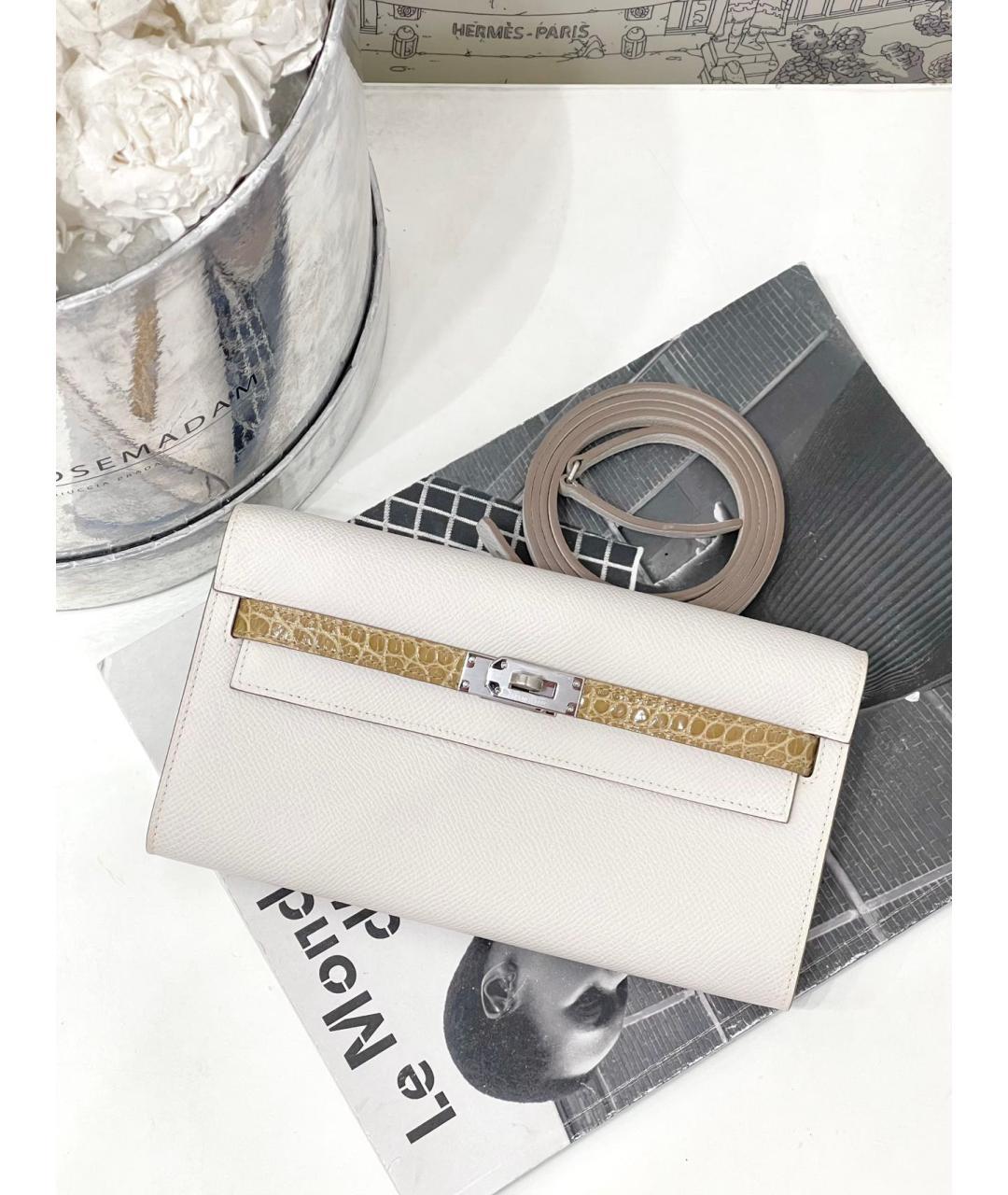 HERMES Белая кожаная сумка через плечо, фото 2