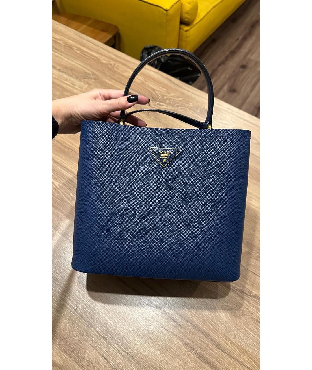 PRADA Синяя кожаная сумка с короткими ручками, фото 5