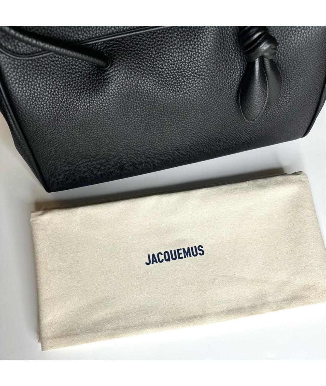 JACQUEMUS Черная кожаная сумка тоут, фото 7