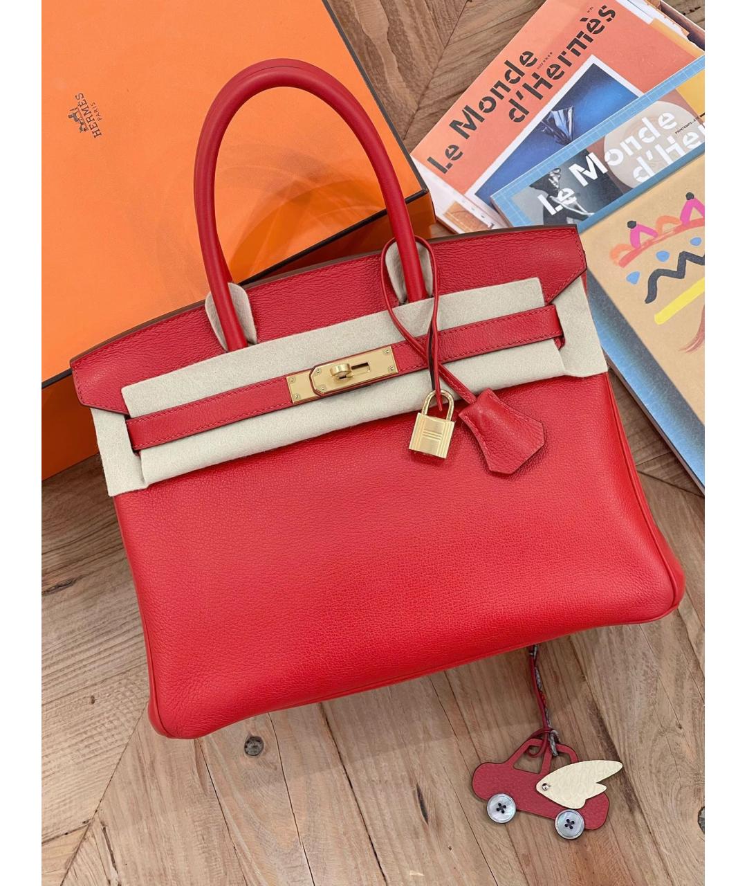 HERMES Красная кожаная сумка с короткими ручками, фото 3