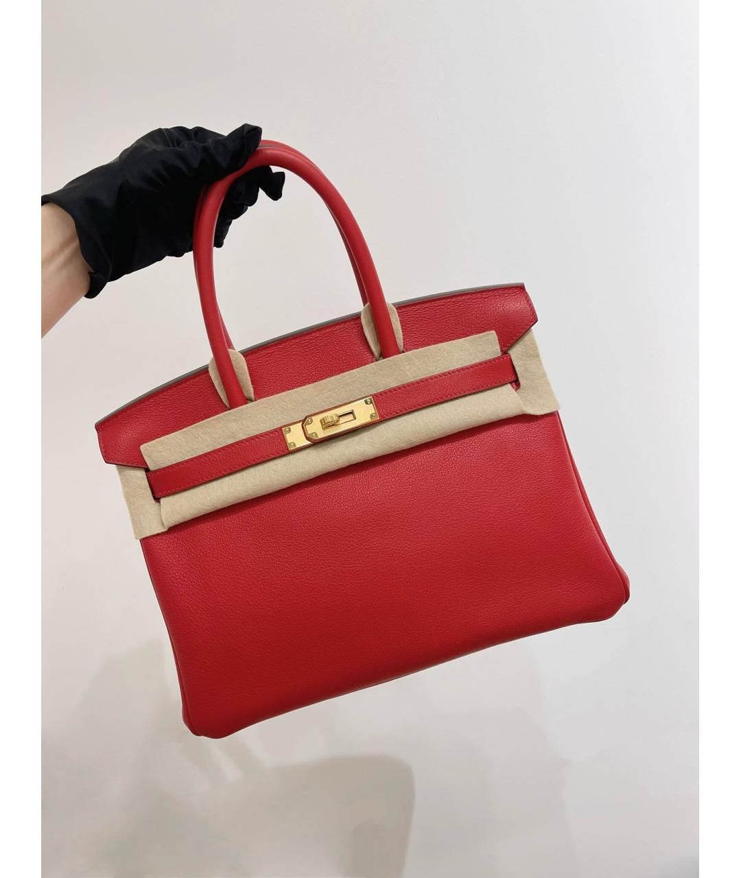 HERMES Красная кожаная сумка с короткими ручками, фото 2