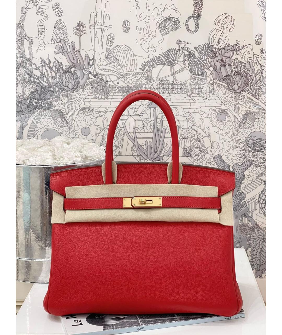HERMES Красная кожаная сумка с короткими ручками, фото 5