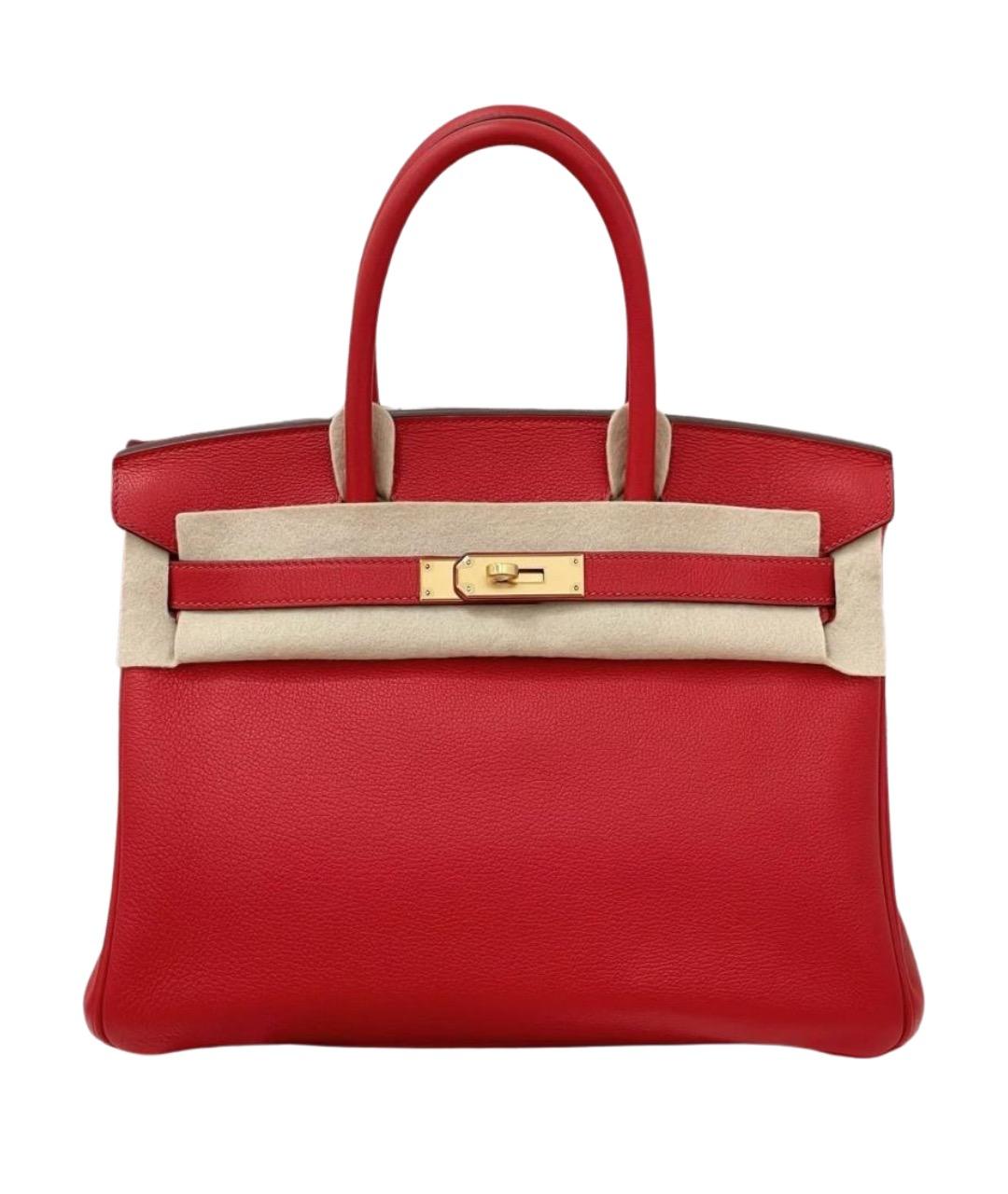 HERMES Красная кожаная сумка с короткими ручками, фото 1