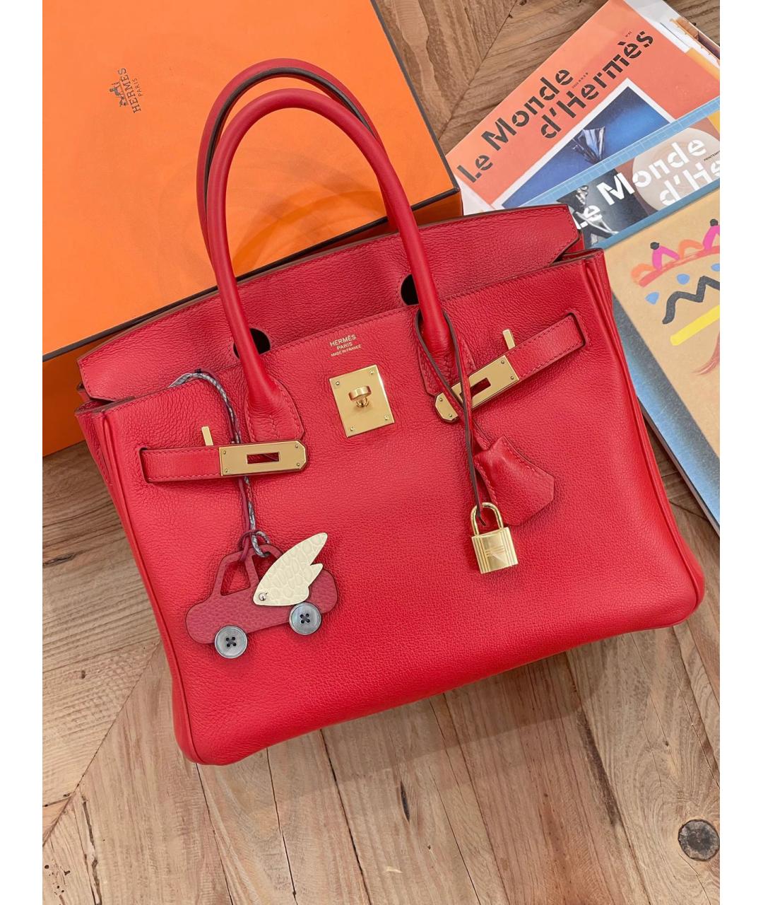 HERMES Красная кожаная сумка с короткими ручками, фото 4