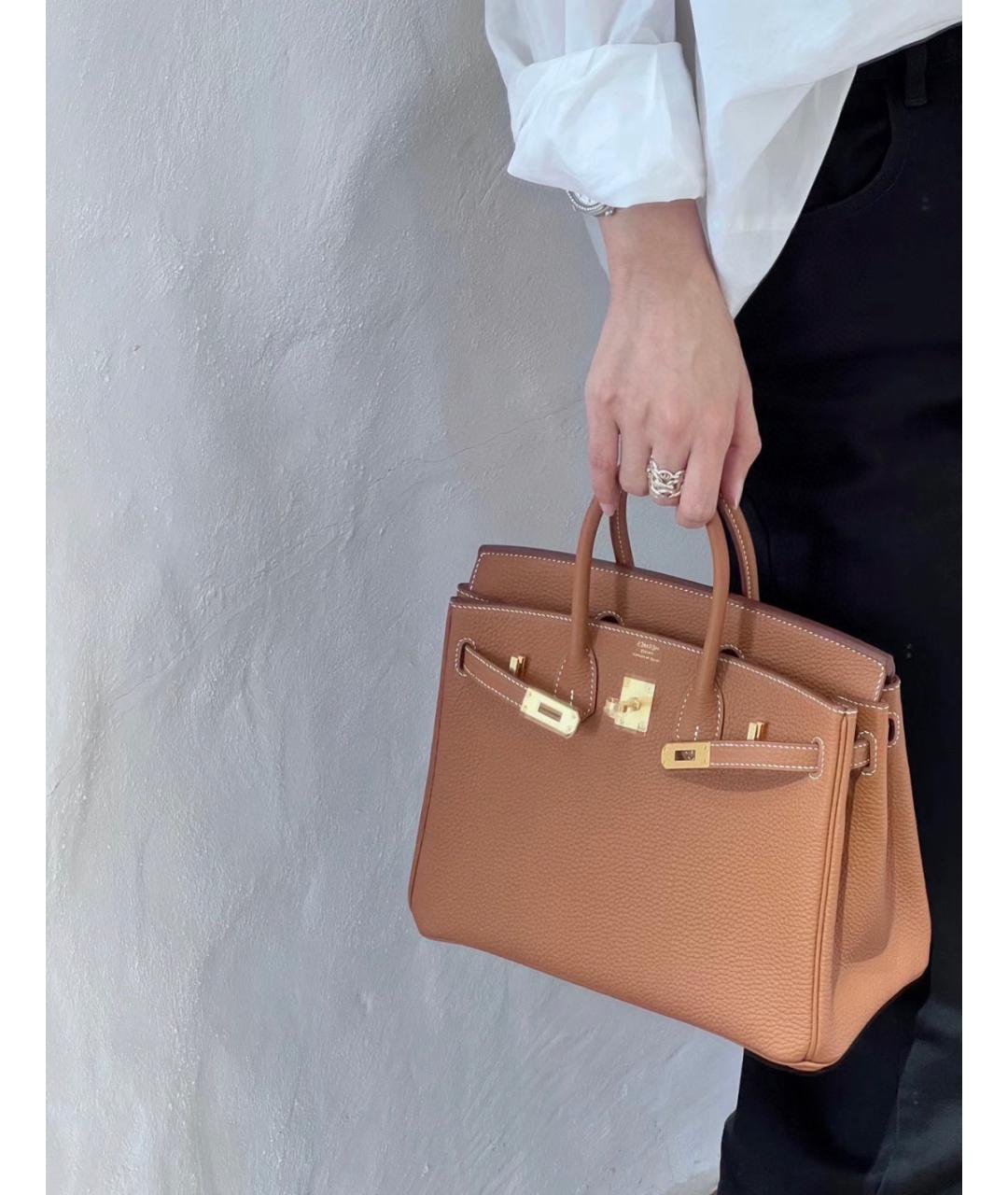 HERMES Коричневая кожаная сумка с короткими ручками, фото 7