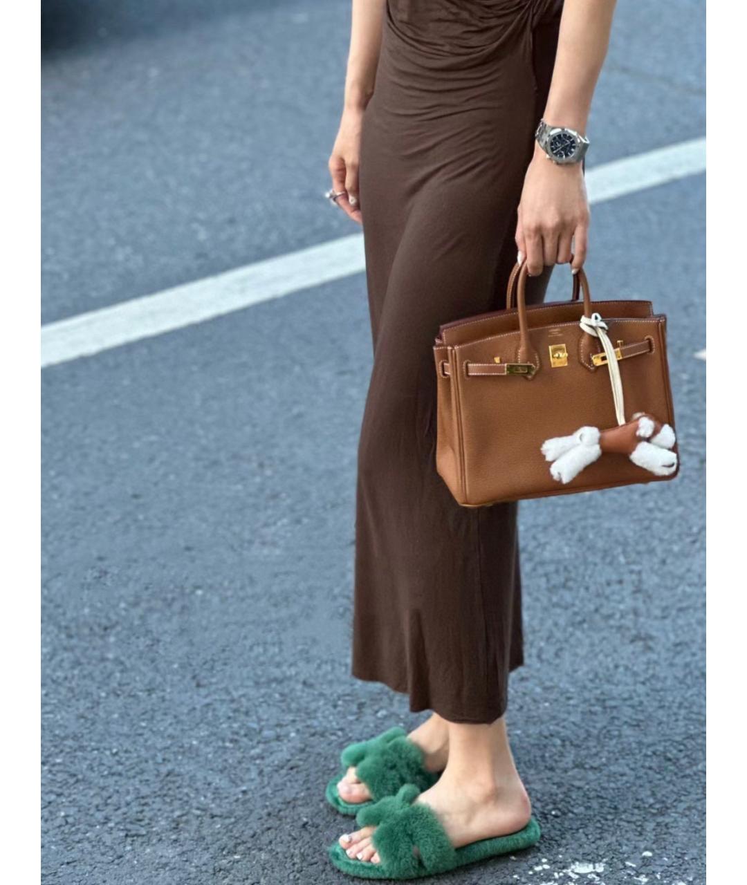 HERMES Коричневая кожаная сумка с короткими ручками, фото 8