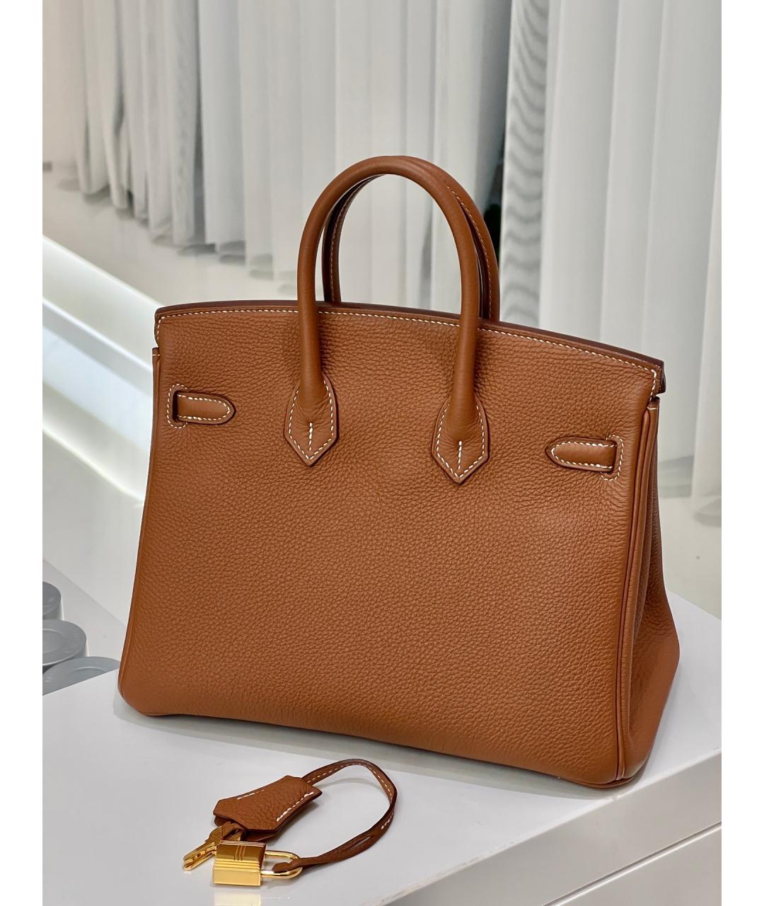 HERMES Коричневая кожаная сумка с короткими ручками, фото 2