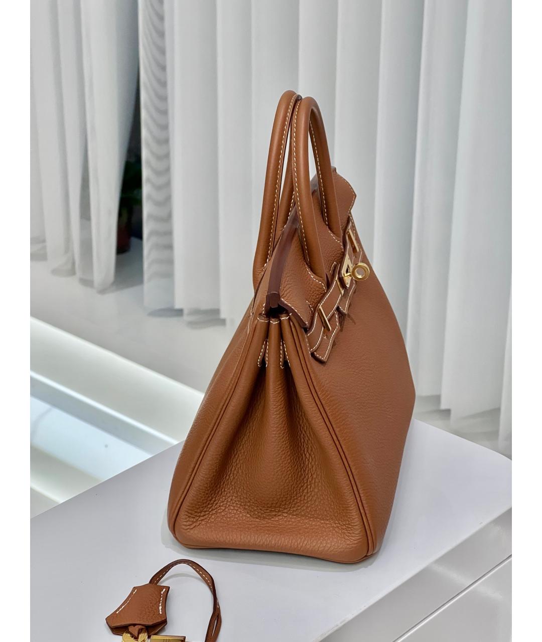 HERMES Коричневая кожаная сумка с короткими ручками, фото 4