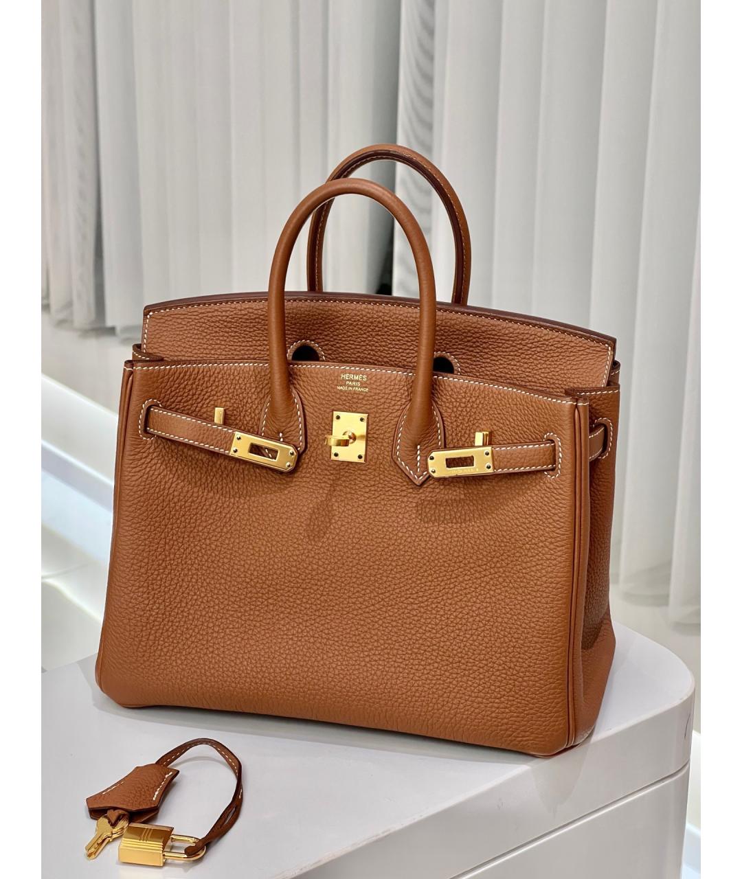 HERMES Коричневая кожаная сумка с короткими ручками, фото 6