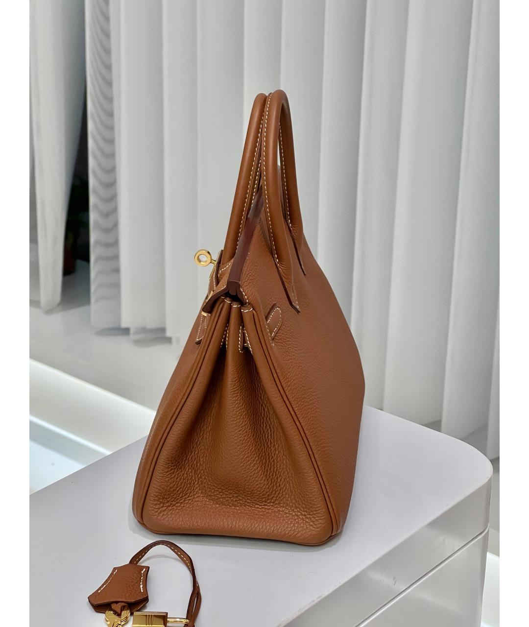 HERMES Коричневая кожаная сумка с короткими ручками, фото 3