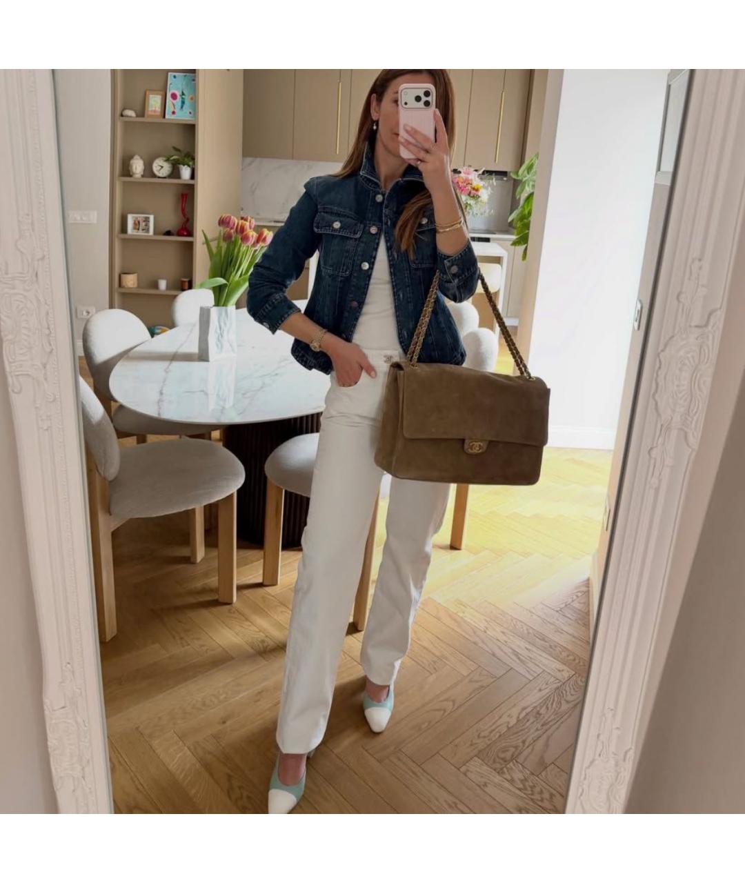 CHANEL Белые хлопковые прямые джинсы, фото 6