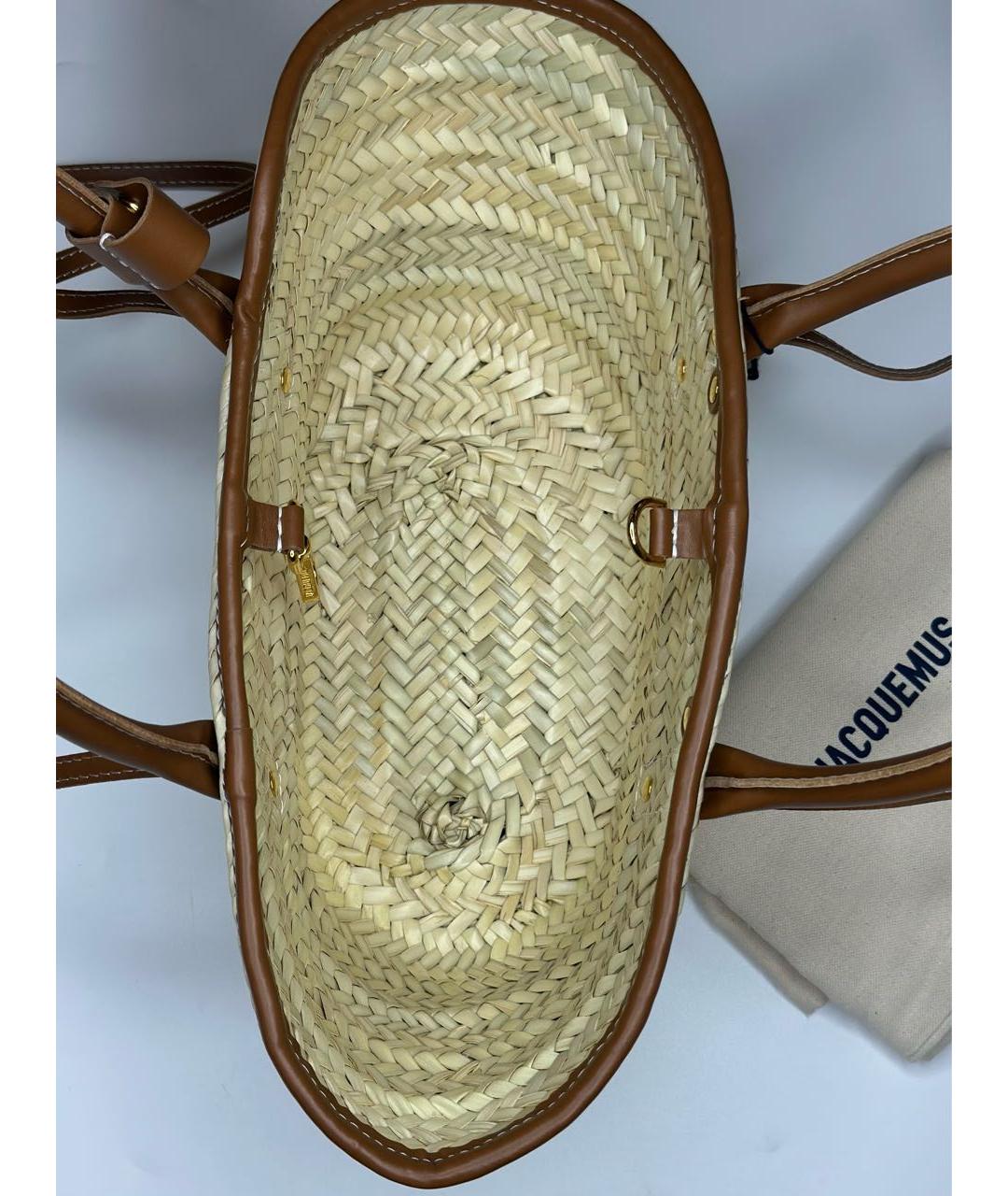 JACQUEMUS Бежевая пелетеная сумка с короткими ручками, фото 4