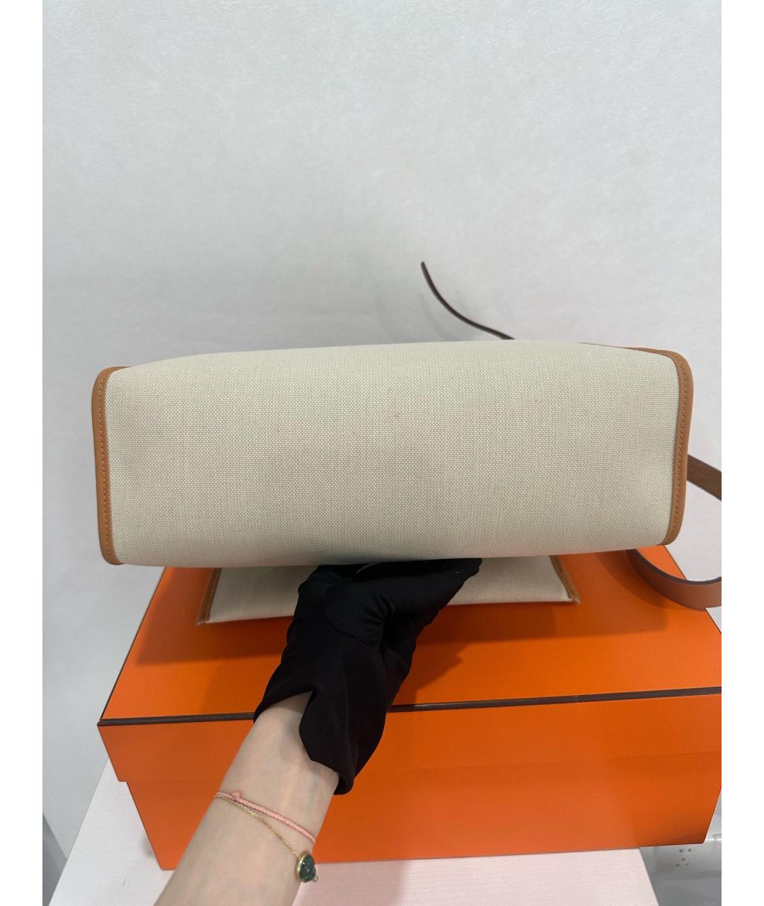 HERMES Бежевая тканевая сумка через плечо, фото 5