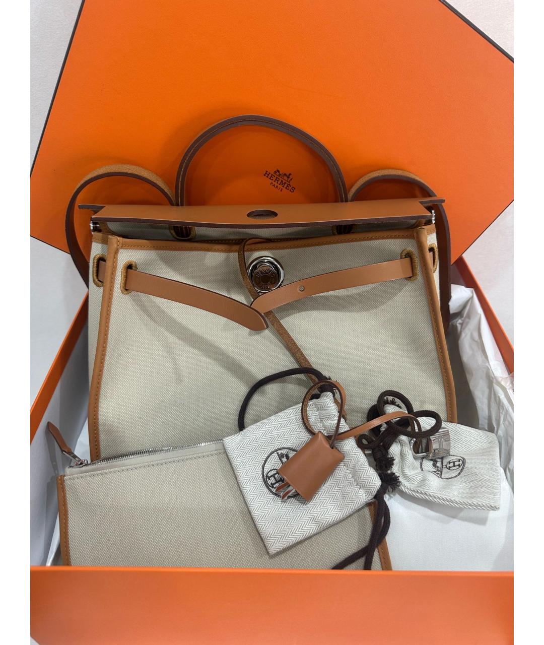 HERMES Бежевая тканевая сумка через плечо, фото 2