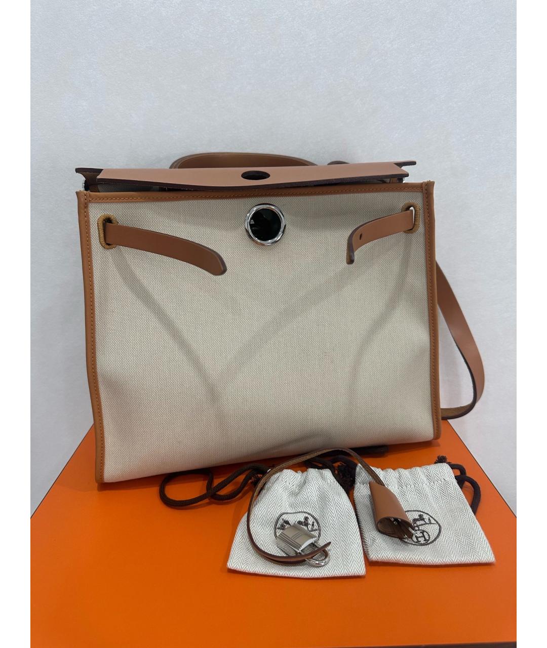 HERMES Бежевая тканевая сумка через плечо, фото 6
