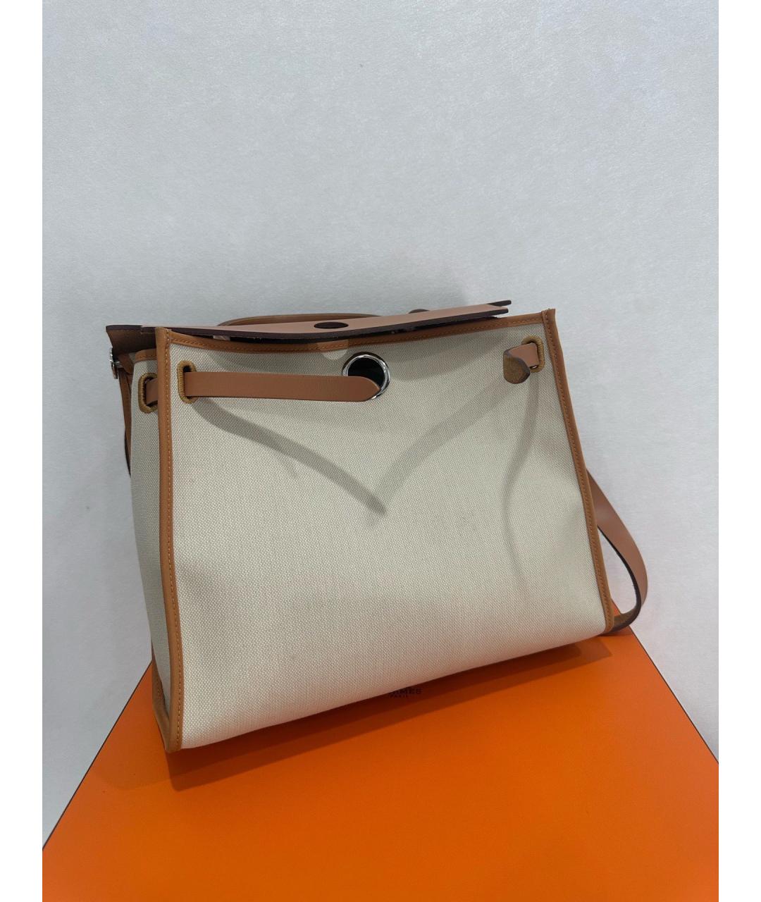 HERMES Бежевая тканевая сумка через плечо, фото 3
