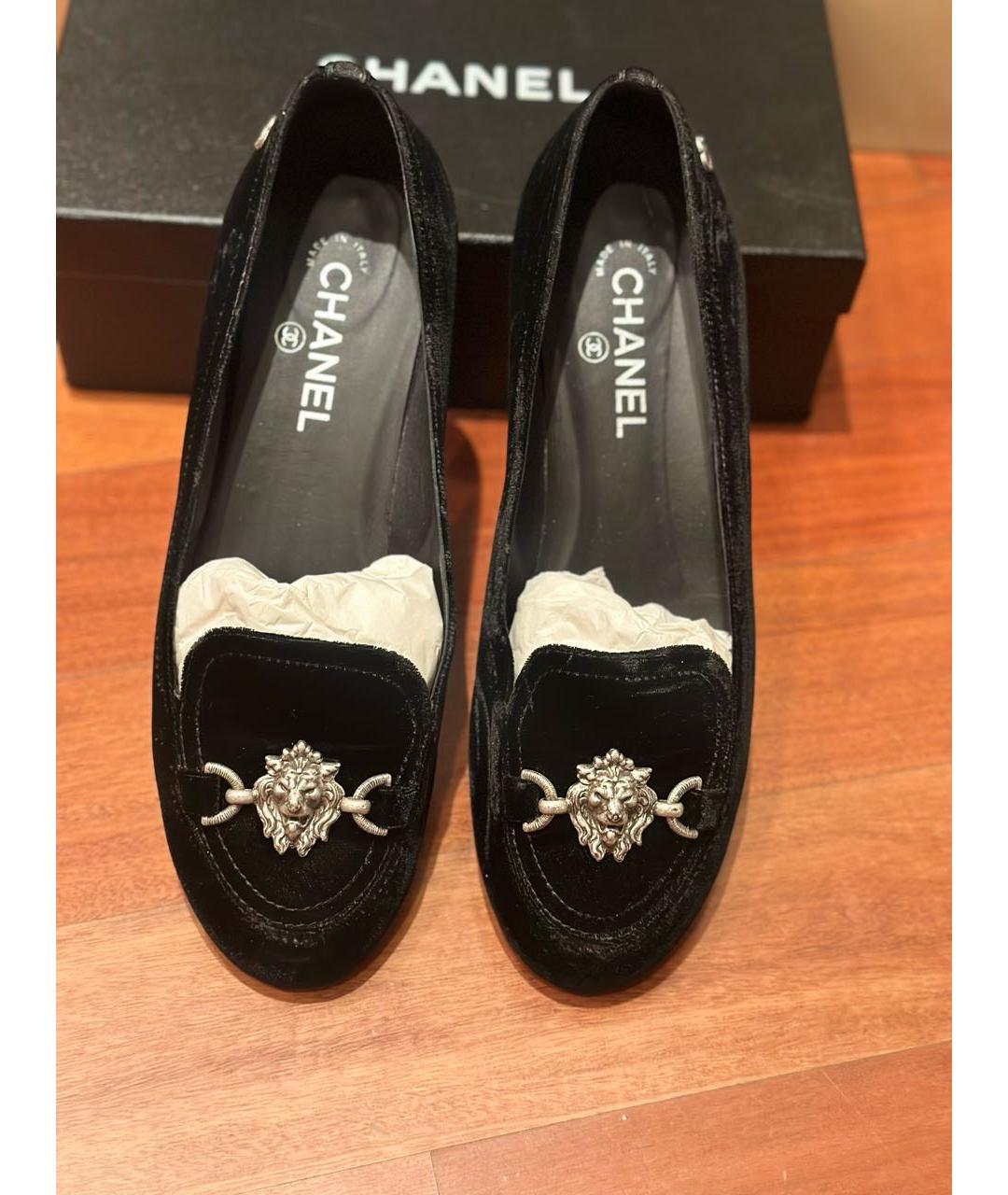 CHANEL Черные бархатные лоферы, фото 2
