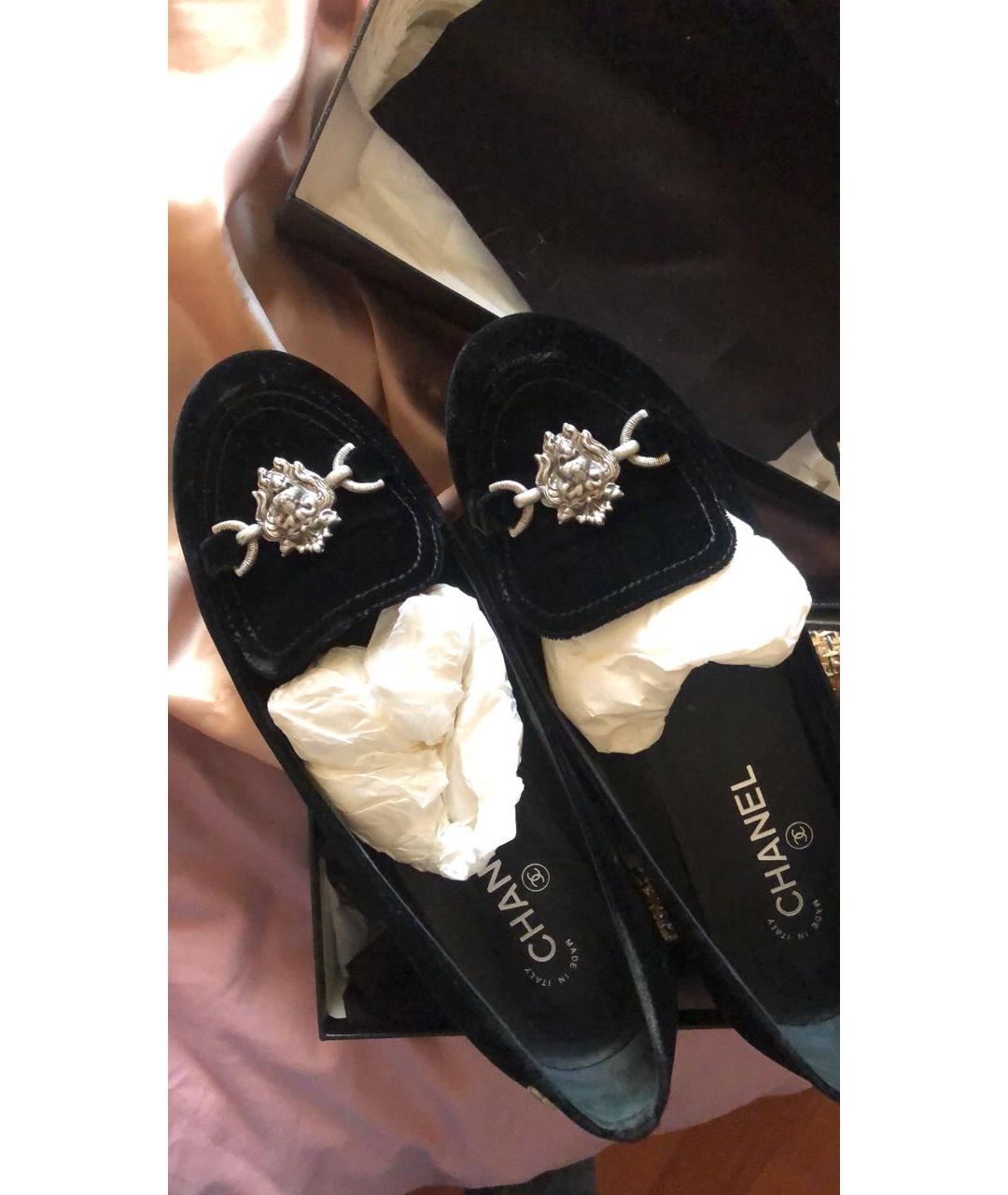 CHANEL Черные бархатные лоферы, фото 5