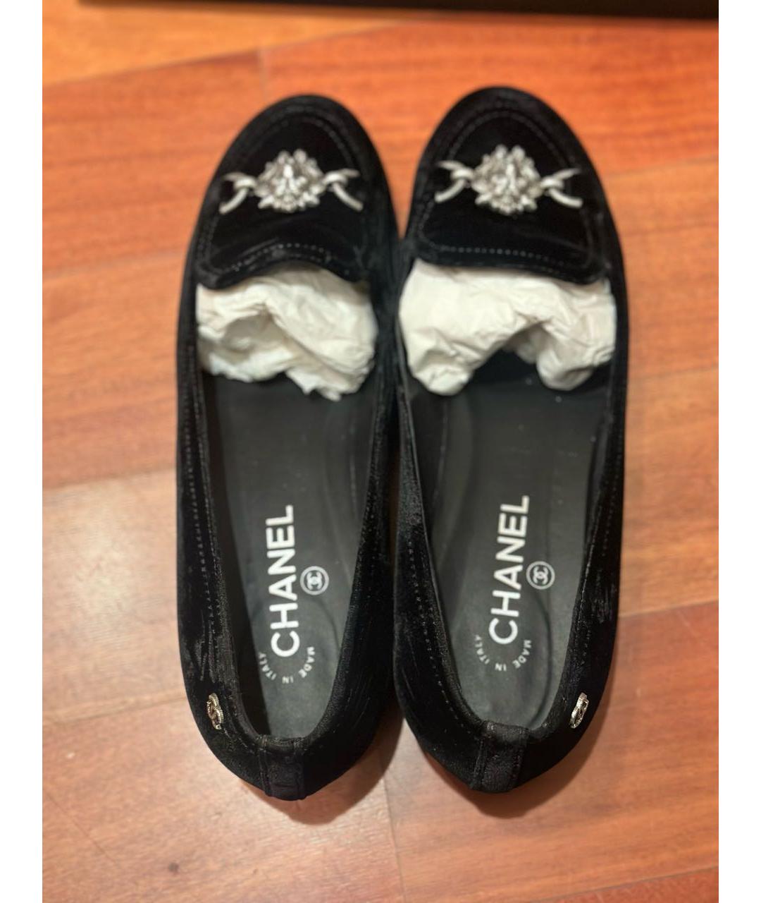 CHANEL Черные бархатные лоферы, фото 3